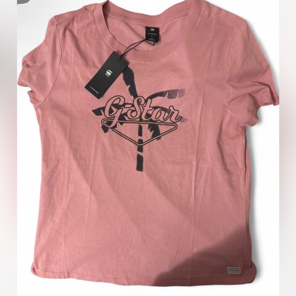 G-Star RAW Pink Graphic Logo Tee — Women’s Size L (New with Tags)